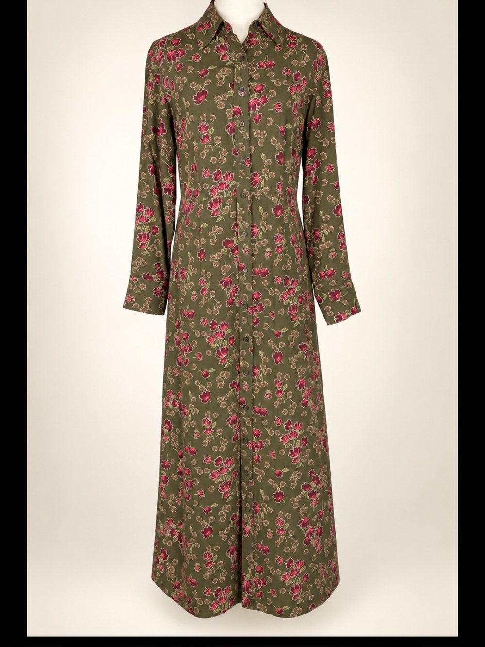 Vintage 90s Eddie Bauer Floral Maxi Shirt Dress S Rayon Hong Kong